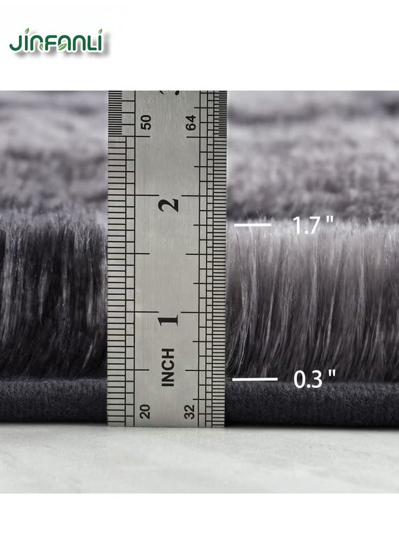 JINFANLI Large living room area rug, super soft and fluffy modern bedroom rug, tie-dyed dark grey indoor plush pile rug for girls kids room home decor - Image 2